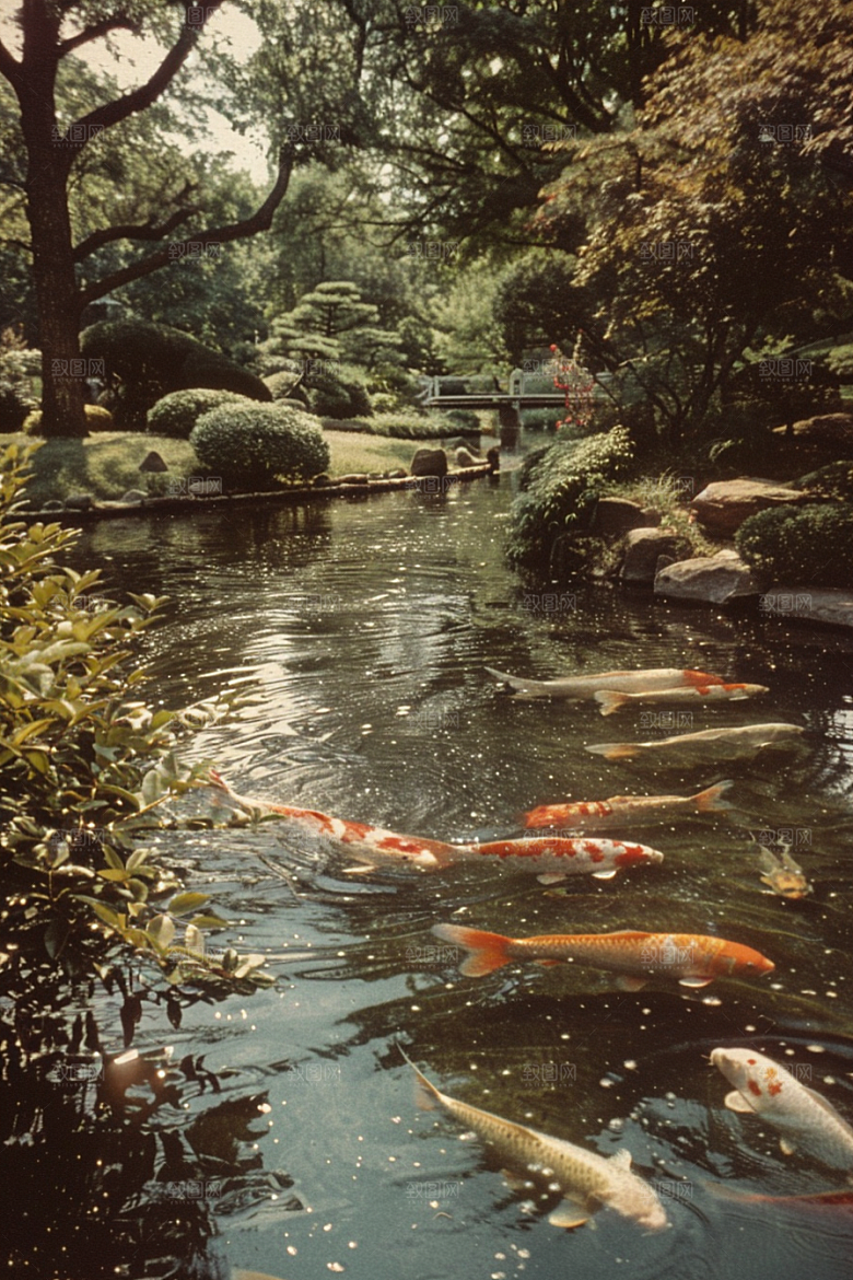 水塘锦鲤荷塘祝福素材