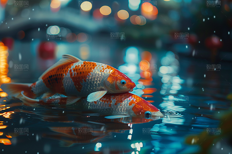 水塘锦鲤新年过年素材
