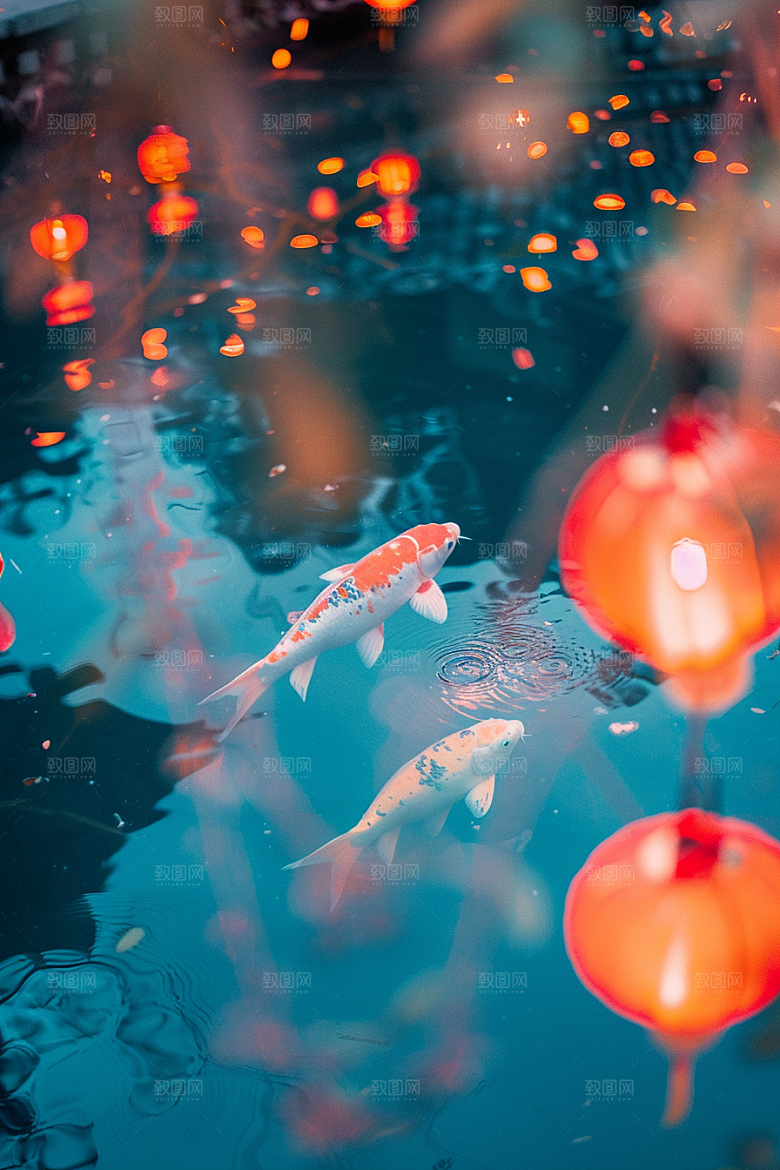 水塘锦鲤五彩高清素材