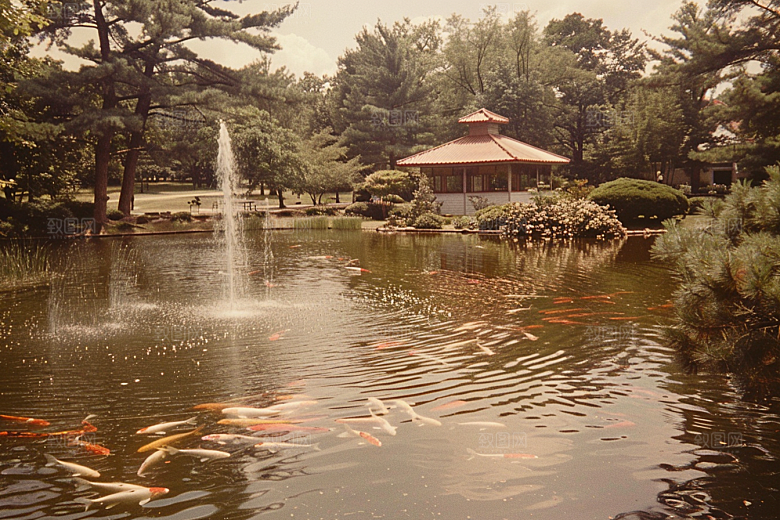 水塘锦鲤春节喜庆素材
