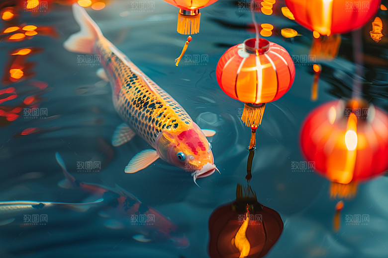 水塘锦鲤春节高清素材