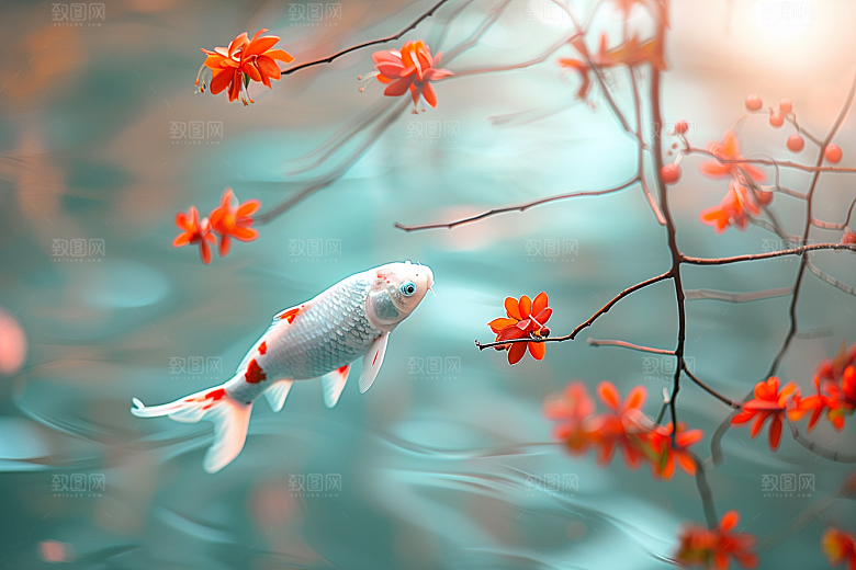 水塘锦鲤新年春节素材