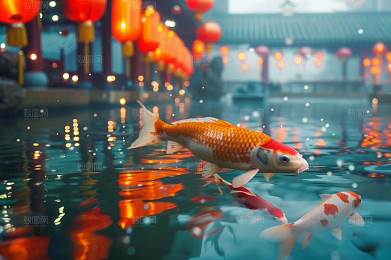水塘锦鲤水池过年素材