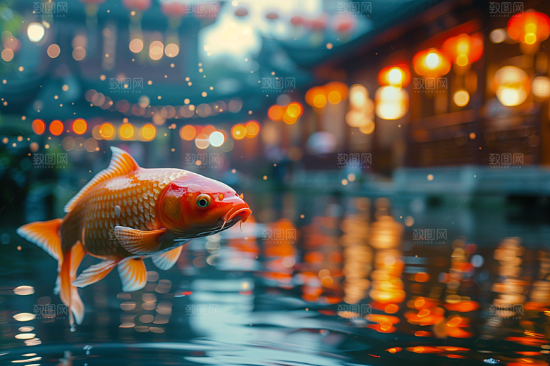 水塘锦鲤新年许愿素材