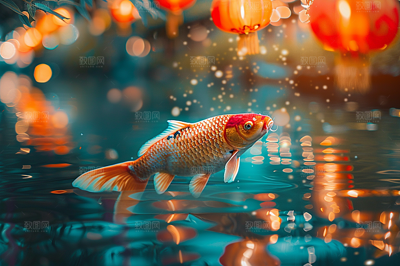 水塘锦鲤新年高清素材
