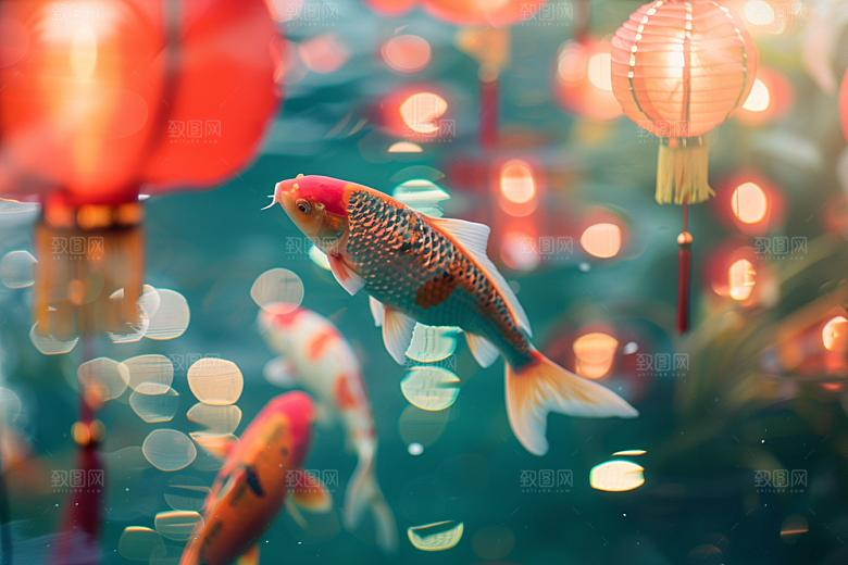 水塘锦鲤园林水池素材