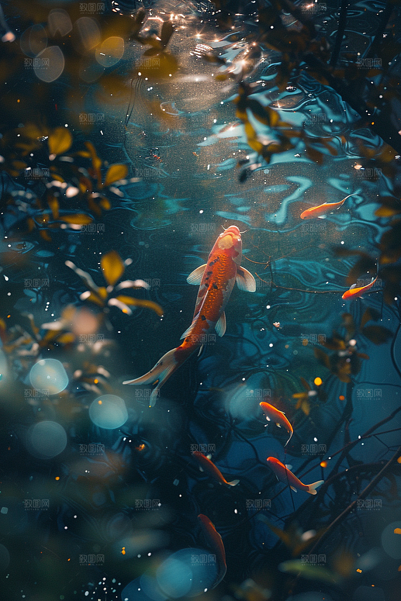 水塘锦鲤许愿春节素材