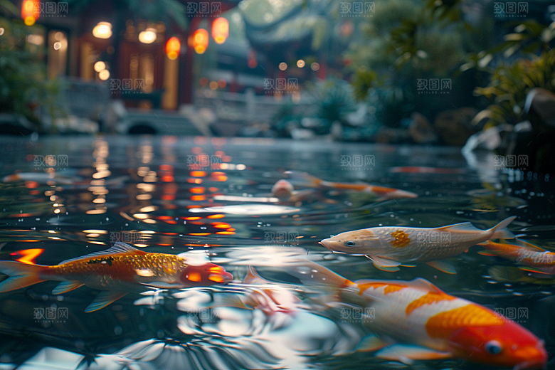 水塘锦鲤春节园林素材