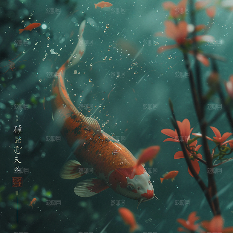 水塘锦鲤水池园林素材
