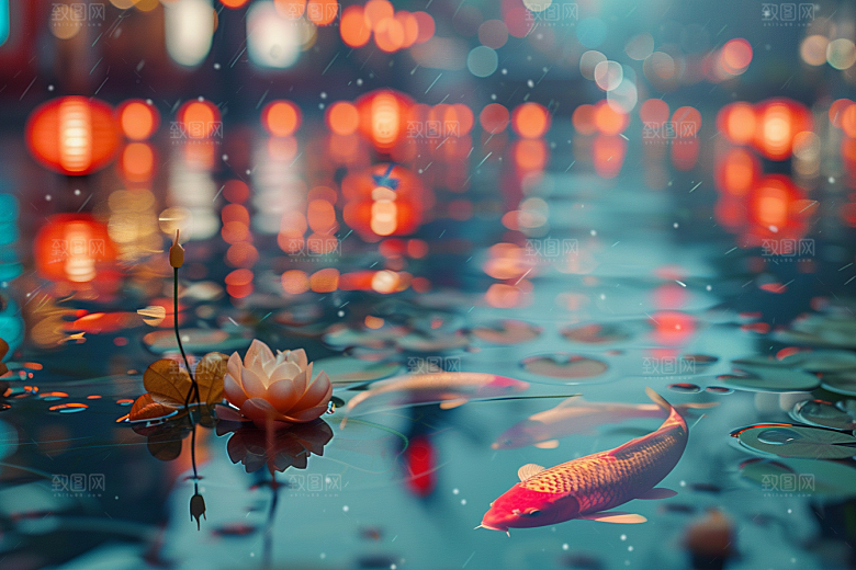 水塘锦鲤喜庆春节素材