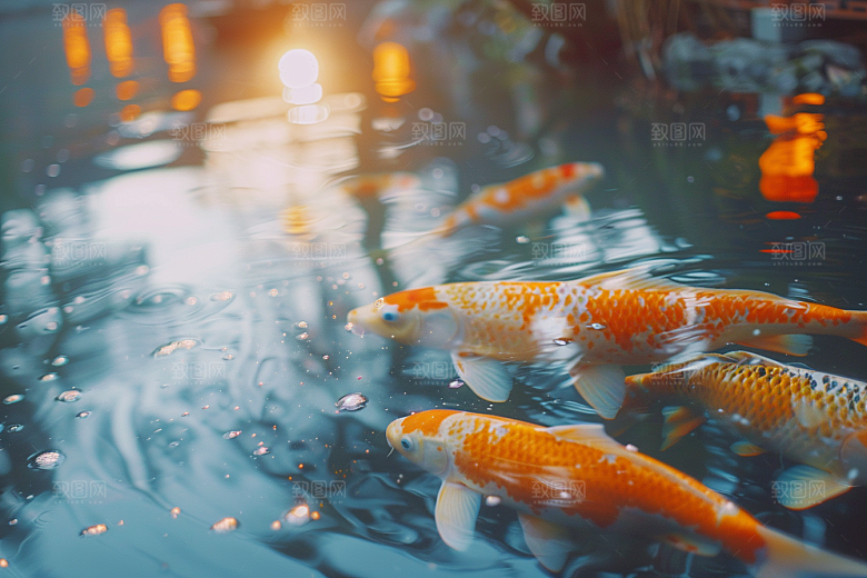 水塘锦鲤园林中国风素材