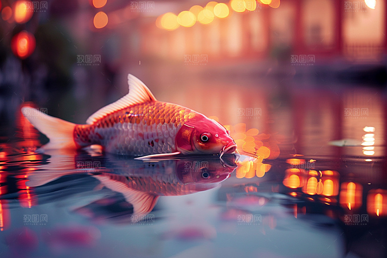 水塘锦鲤许愿过年素材
