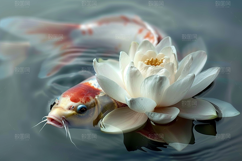 水塘锦鲤许愿高清素材