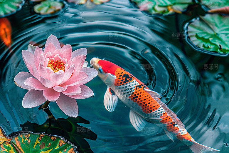 水塘锦鲤水池春节素材