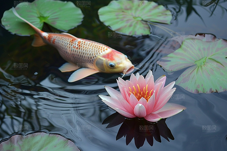 水塘锦鲤过年水池素材