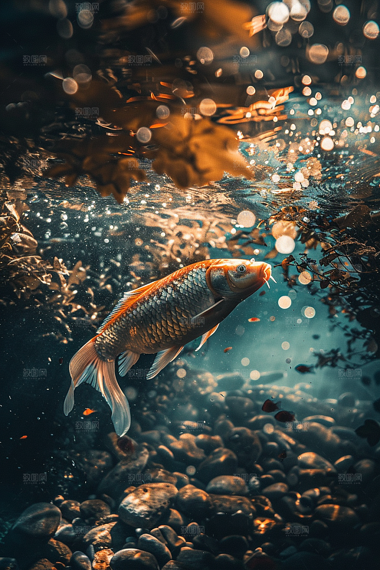 水塘锦鲤过年新年素材