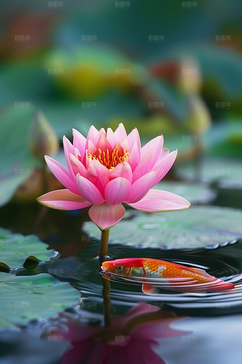 水塘锦鲤春节祝福素材