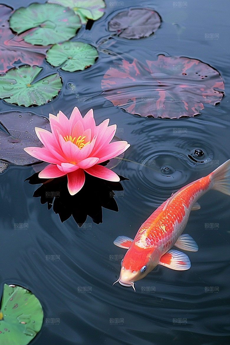水塘锦鲤水池中国风素材