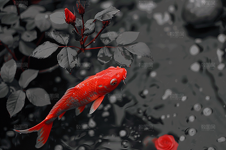 水塘锦鲤中国风春节素材