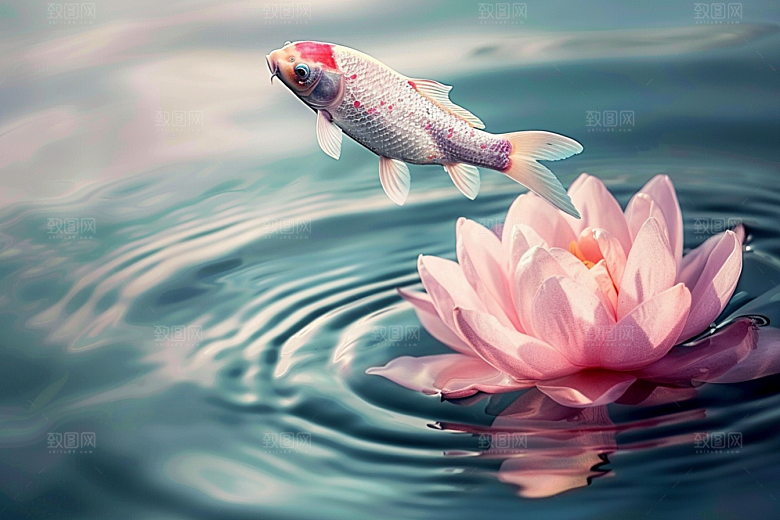 水塘锦鲤春节过年素材