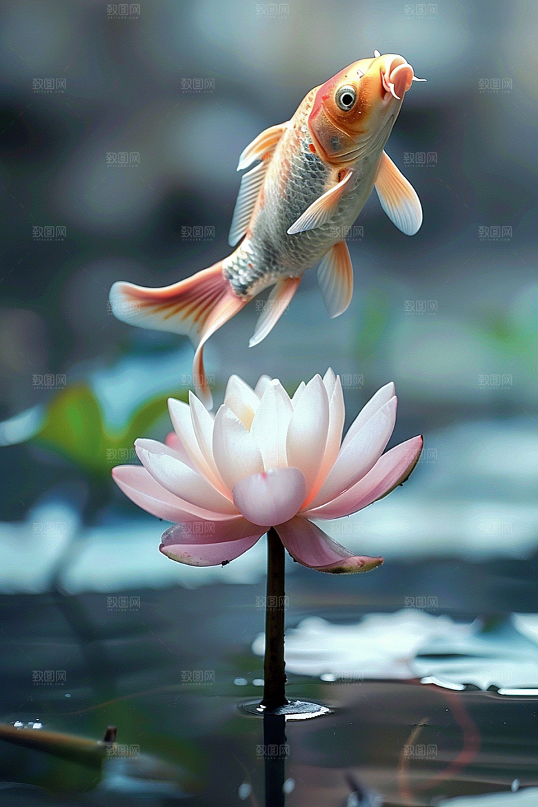 水塘锦鲤喜庆好运素材