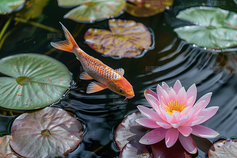 水塘锦鲤好运许愿素材