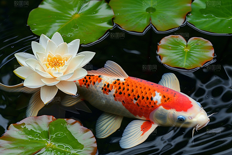 水塘锦鲤中国风水池素材