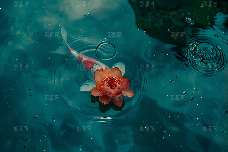 水塘锦鲤五彩高清素材