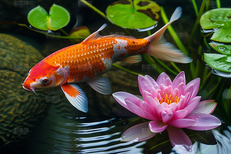 水塘锦鲤春节许愿素材