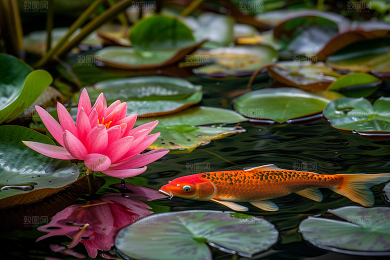水塘锦鲤水池春节素材