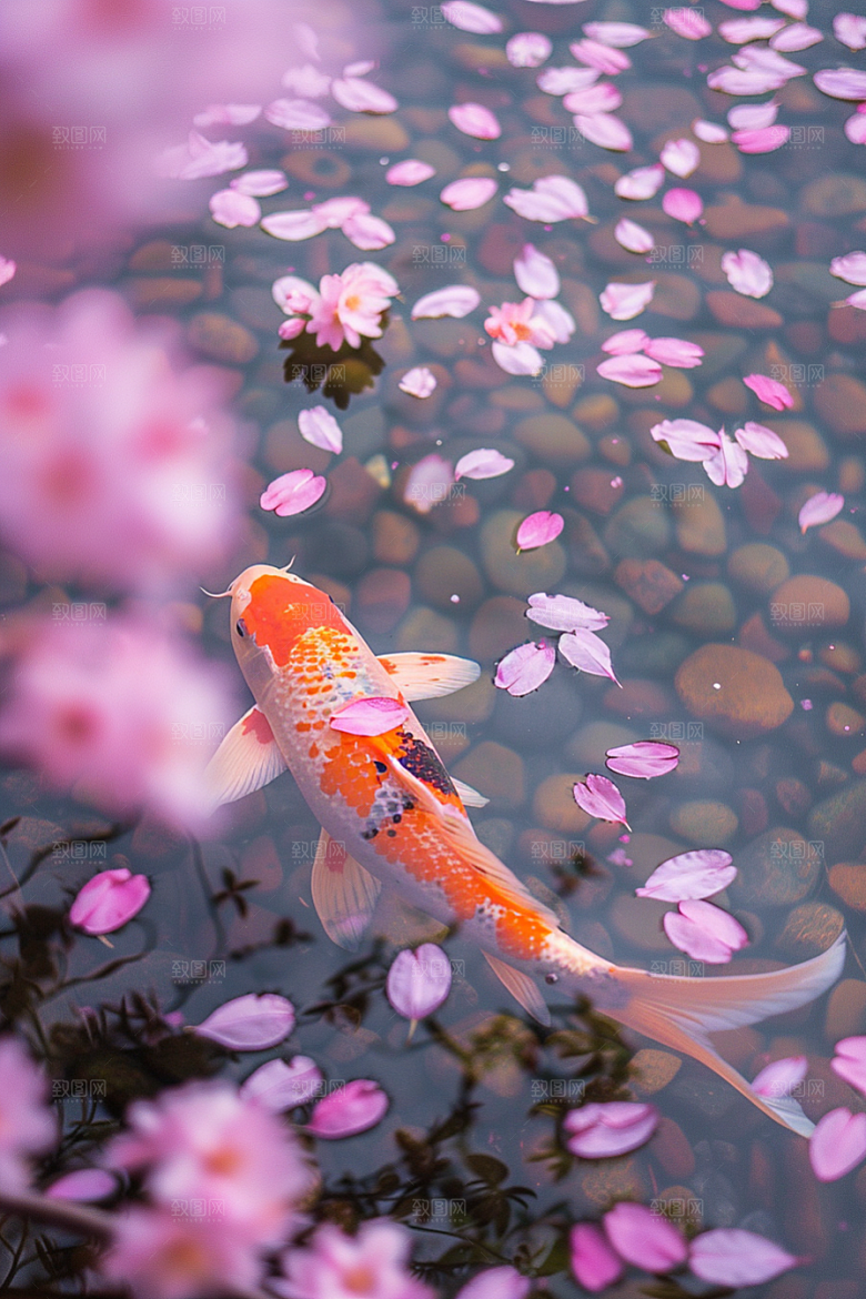 水塘锦鲤好运春节素材