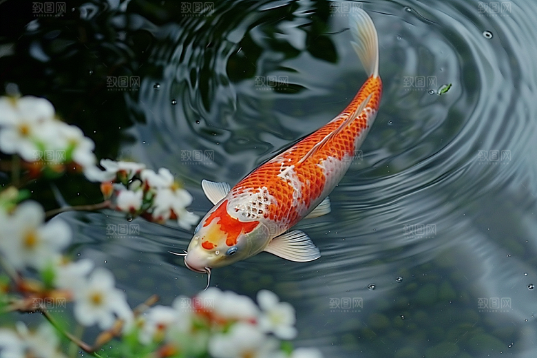 水塘锦鲤春节新年素材