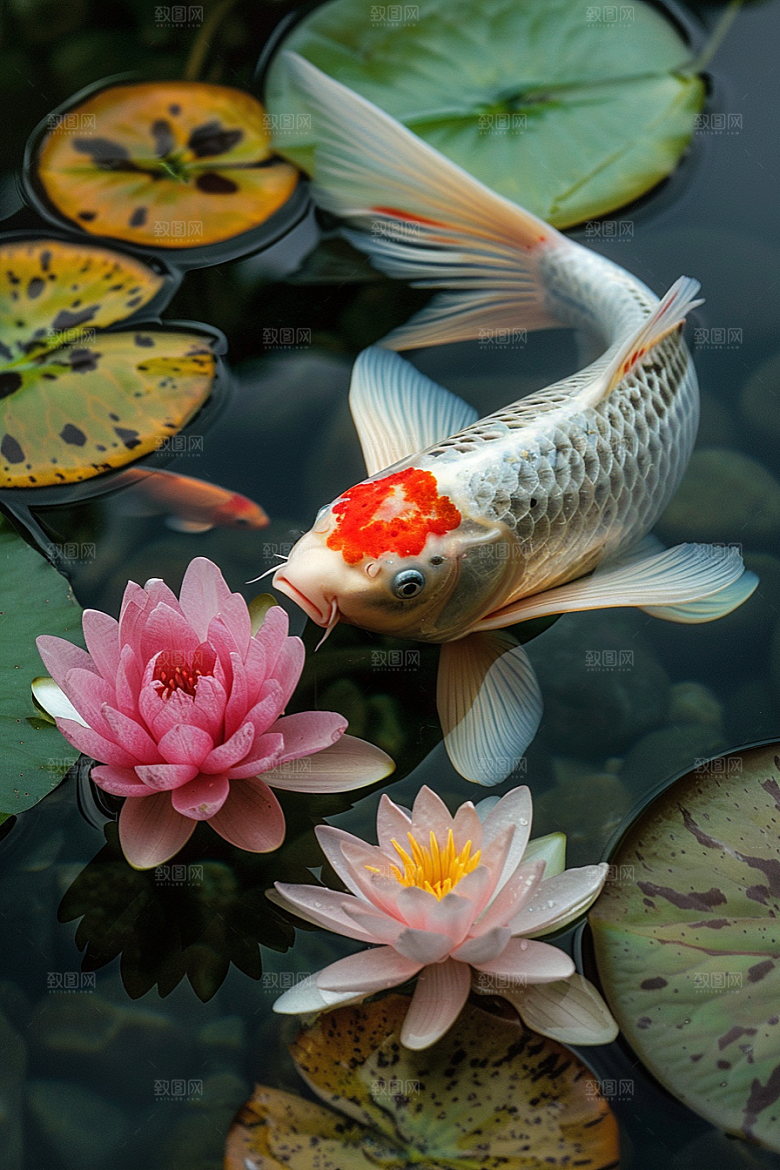 水塘锦鲤水池荷塘素材