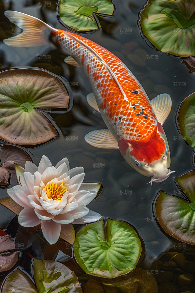 水塘锦鲤高清水池素材