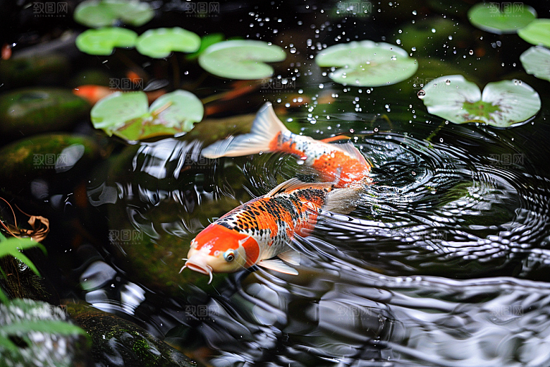 水塘锦鲤过年春节素材
