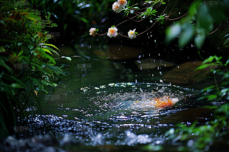 水塘锦鲤好运祝福素材