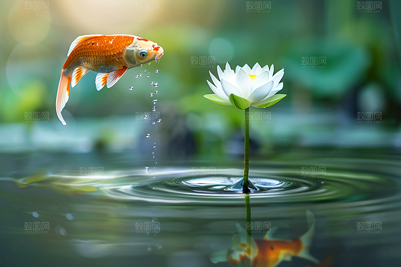 水塘锦鲤祝福好运素材