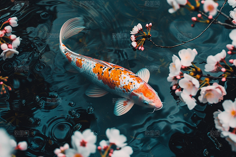 水塘锦鲤祝福园林素材