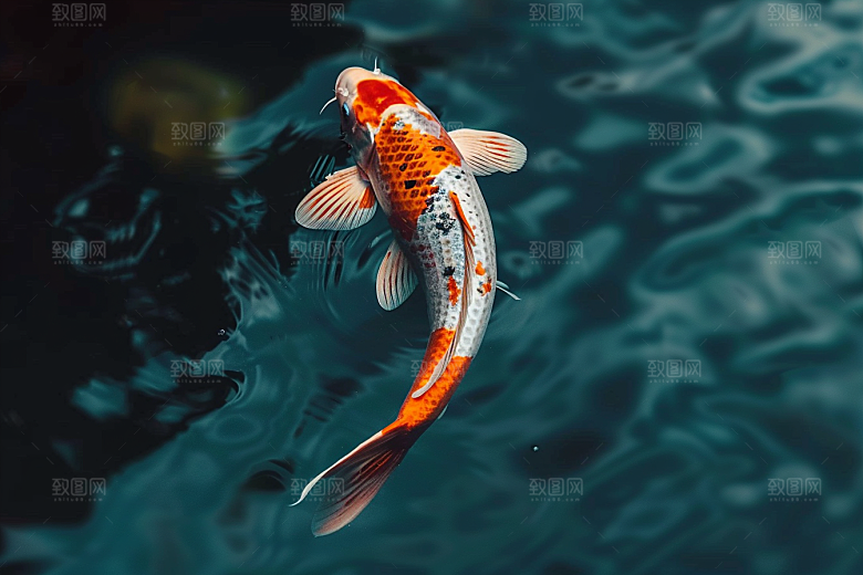 水塘锦鲤五彩中国风素材