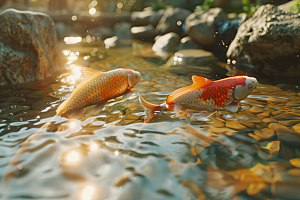 水塘锦鲤山水春节素材