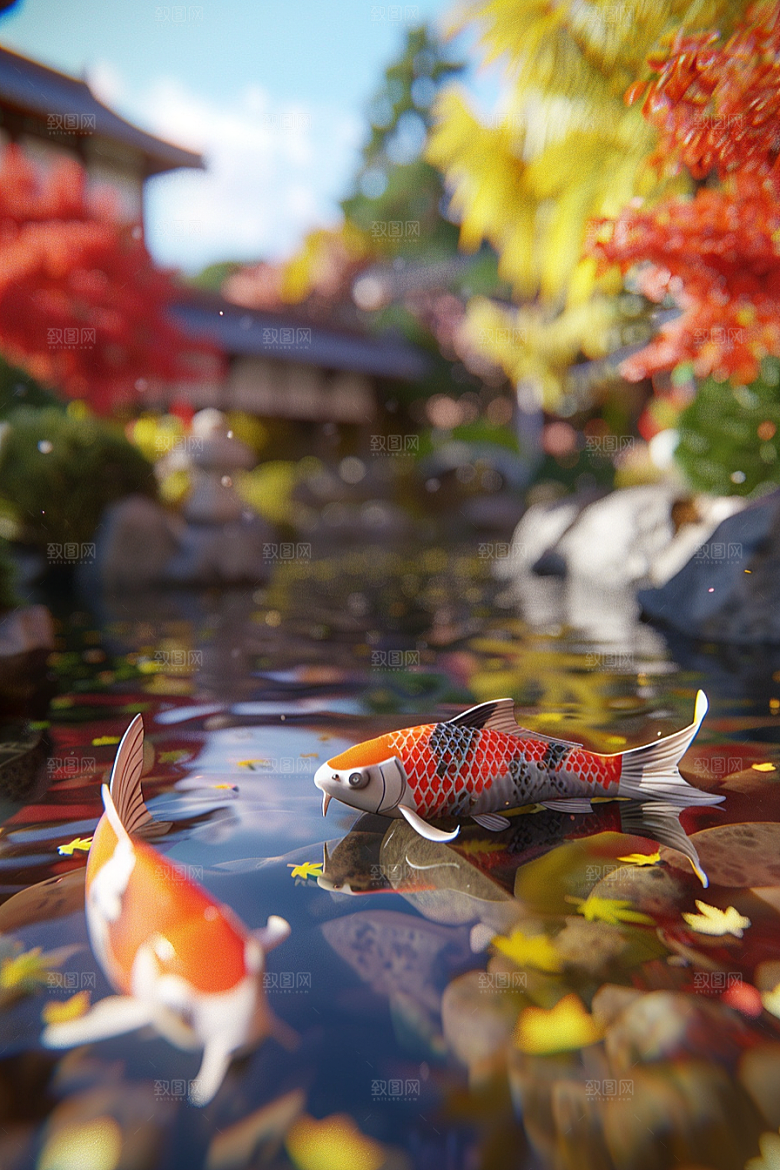 水塘锦鲤过年山水素材