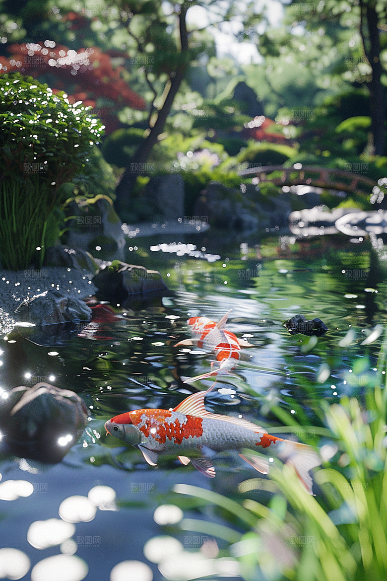 水塘锦鲤过年水池素材