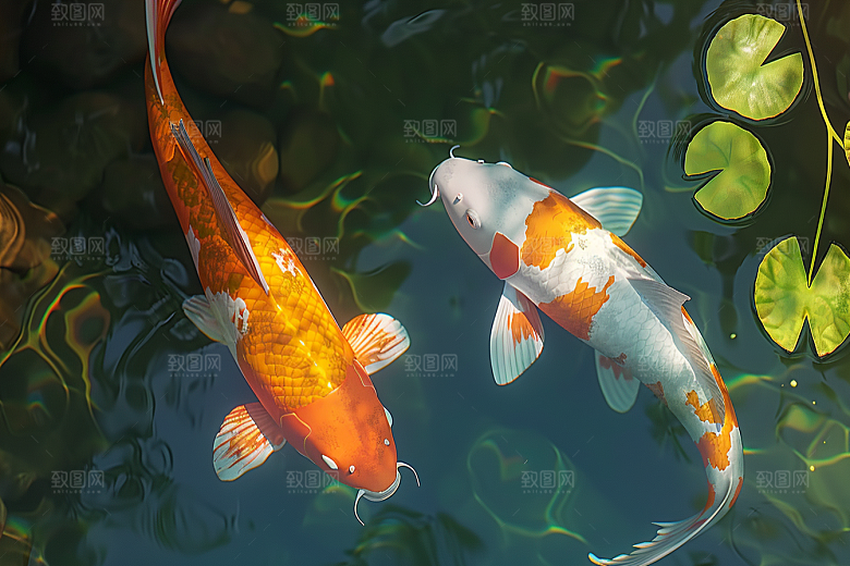 水塘锦鲤新年园林素材