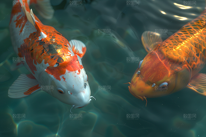 水塘锦鲤许愿春节素材