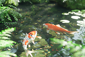 水塘锦鲤新年五彩素材