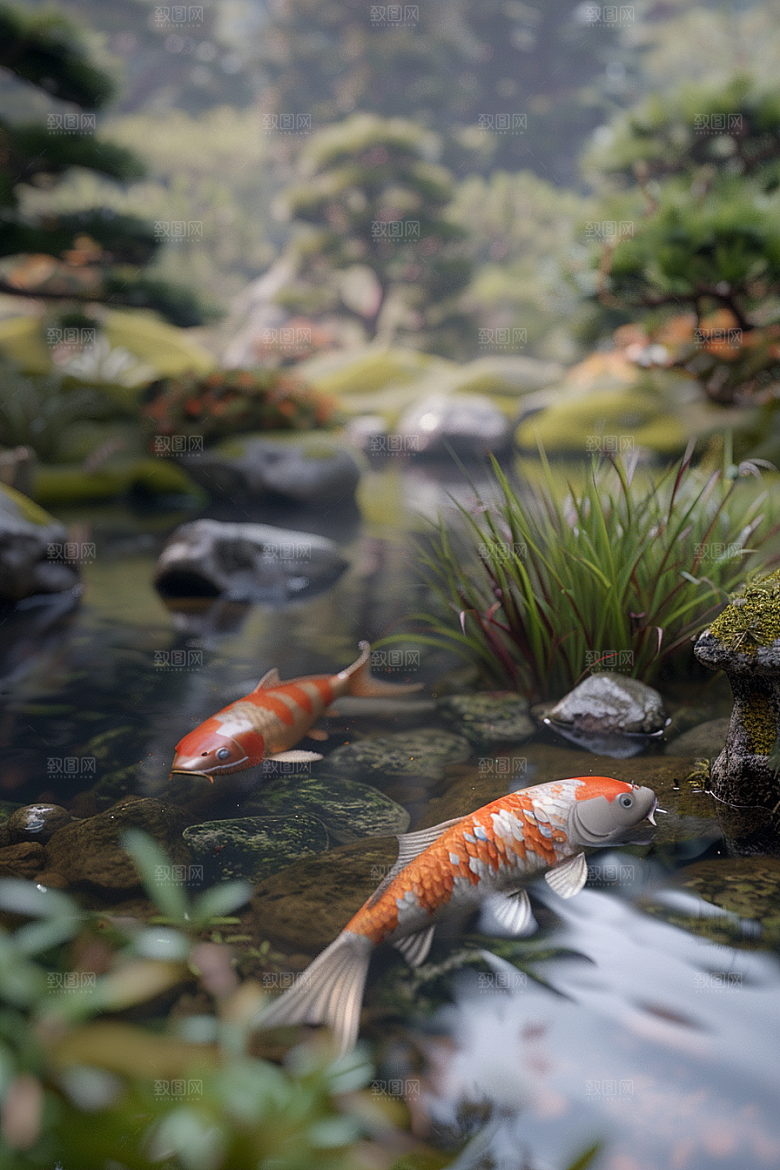 水塘锦鲤许愿水池素材