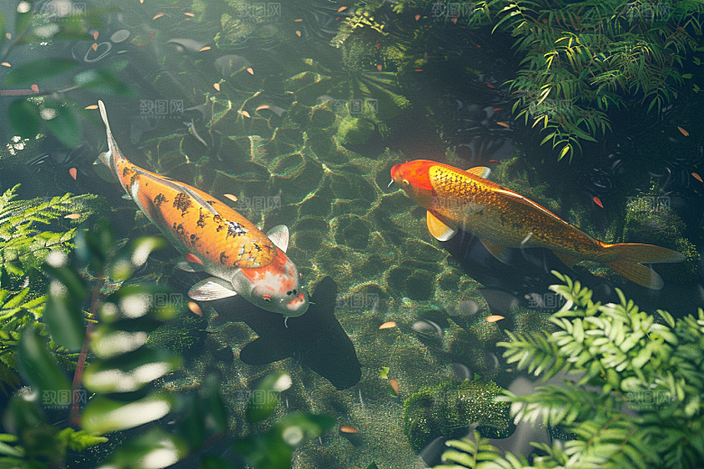 水塘锦鲤春节过年素材