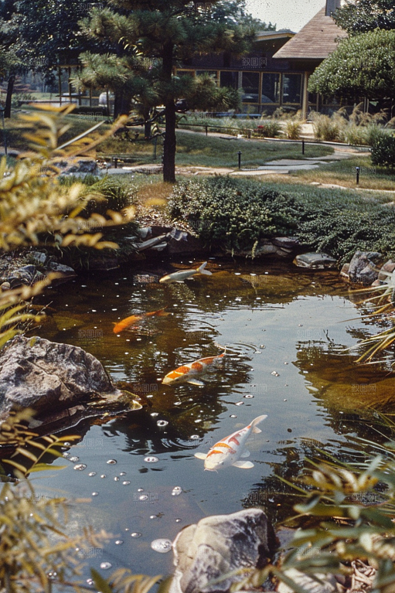 水塘锦鲤春节山水素材