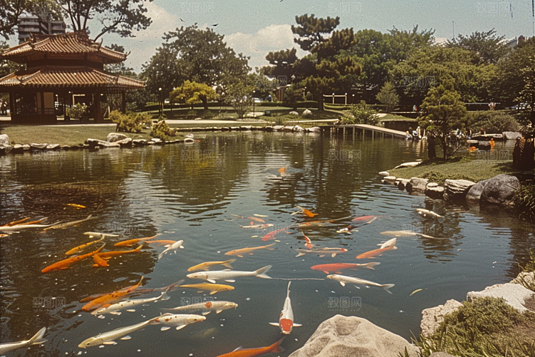 水塘锦鲤山水水池素材