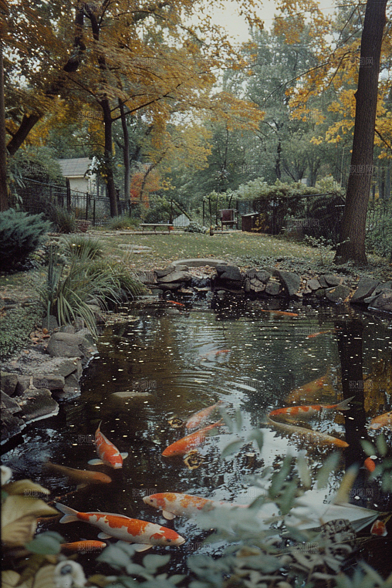 水塘锦鲤园林水池素材
